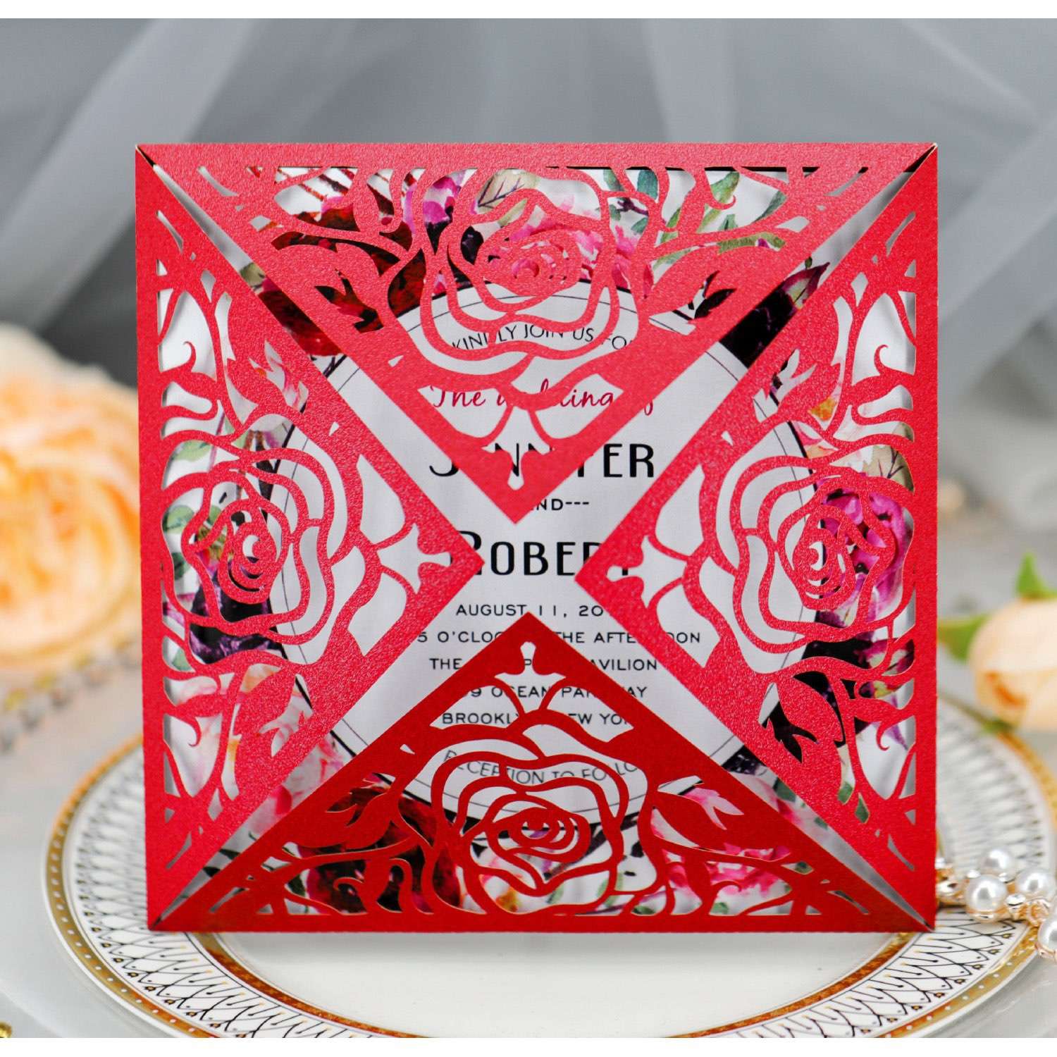 Valentine's Day Greeting Card Rose Card Laser Cut Invitation Wedding Invitation Personalized Custom